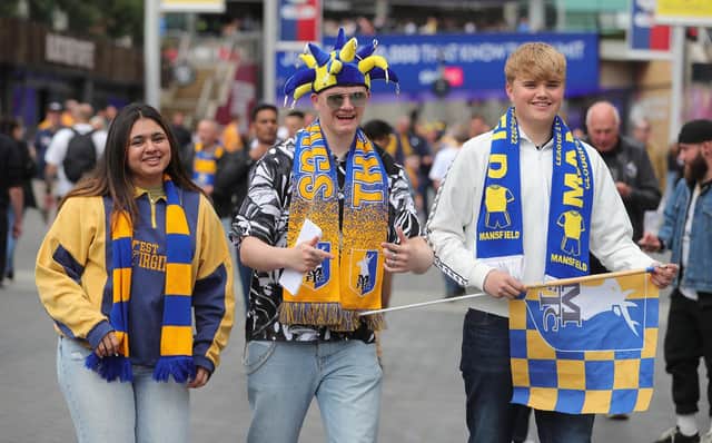 Mansfield Town fans on Wembley Way.