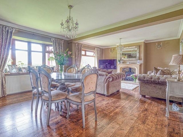 A wider shot of the immaculate and elegant lounge diner, which brings so much class and character to the £475,000 Jacksdale property.