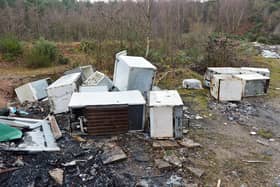 Fridges dumped and burned - fly-tipping down Deerdale Lane near Sherwood Pines.