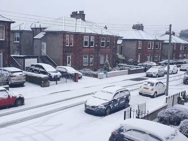 South Lanarkshire was also got caught in a Dickensian Christmas scene this morning as snow fills this street in the south east of Glasgow.