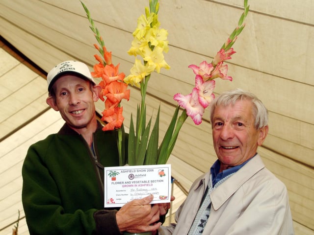 Sutton allotment holders William John Bellamy, left, and his father Maurice, right, won second prize in the Gladioli any variety and the Grown In Ashfield certificate at the Ashfield Show in 2006.