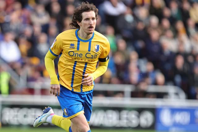 Aaron Lewis  of Mansfield Town in action during the Sky Bet League One match between Northampton Town and Mansfield Town at Sixfields on November 08, 2025 in Northampton, England. (Photo by Pete Norton/Getty Images)
