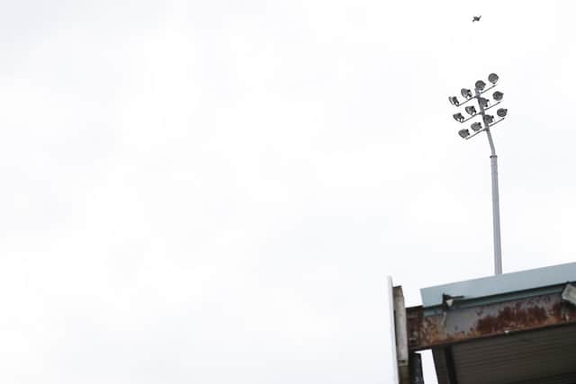 Another view of the drone above the Bishop Street Stand at the One Call Stadium. (PHOTO BY: Craig Brough/AHPIX LTD)