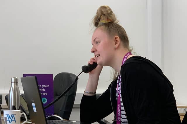 Meghan Walker one of the volunteers waiting to help people fill in the Census