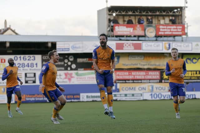 Stephen McLaughlin's free kick gave Mansfield Town the perfect start against against Barrow on Saturday. Photo by Chris Holloway/The Bigger Picture.media