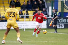 Jordan Bowery in action during the Sky Bet League 2 match against Sutton Utd FC at the VBS Community Stadium, Saturday 23 Dec 2023 
Photo Chris & Jeanette Holloway / The Bigger Picture.media