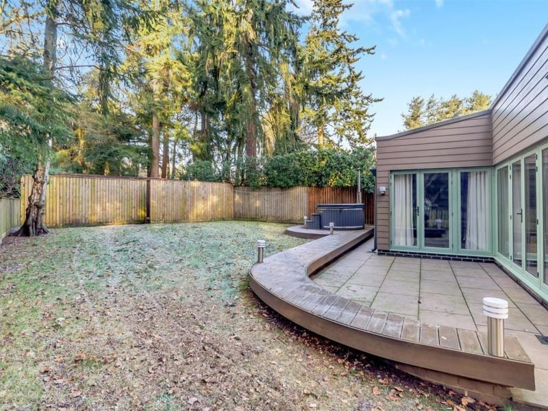 The garden, which wraps itself around the bungalow, is mainly laid to lawn. But there is also a porcelain pathway and patio, plus decked patio areas ideal for entertaining friends.