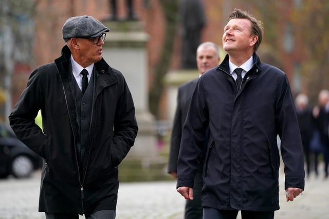 Former Rangers team mates Mark Hateley (left) and Nigel Spackman attend the memorial service