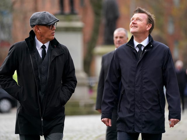 Former Rangers team mates Mark Hateley (left) and Nigel Spackman attend the memorial service