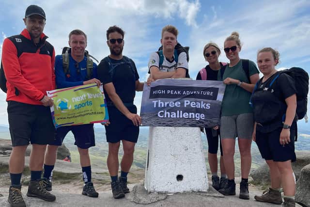 The Next Level Sports team during their Derbyshire Three Peaks Challenge. They are (from left) Scott Hardy, Richard Younger, Luke Smith, Alex West, Jody Hardy, Megan Keenan and Rebecca Bateman.