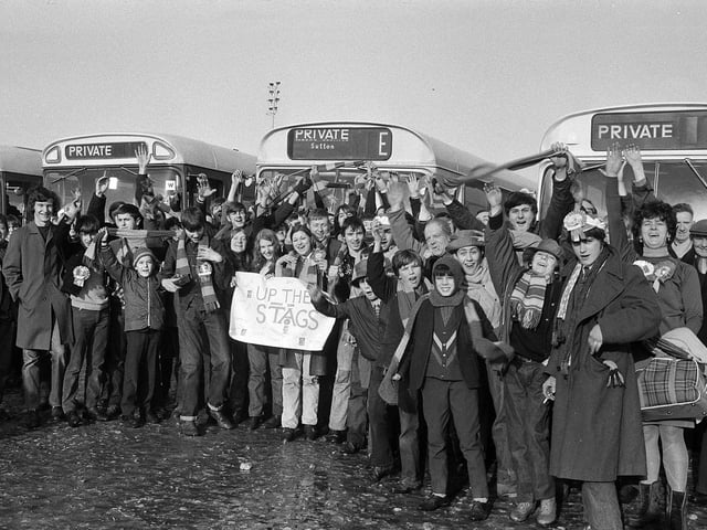Stags fans prepare to make the trip to Leeds United for an FA Cup fifth round tie in 1970.