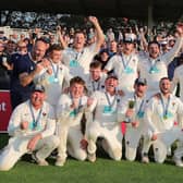 Cuckney celebrate the last gasp win at Lord’s in the ECB National Cup. Photo by Richard Parkes.
