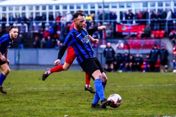 Jamie York scores Sherwood Colliery’s opening goal.