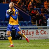Mansfield Town forward Jordan Bowery celebrates his goal last night. Photo by Chris Holloway / The Bigger Picture.media