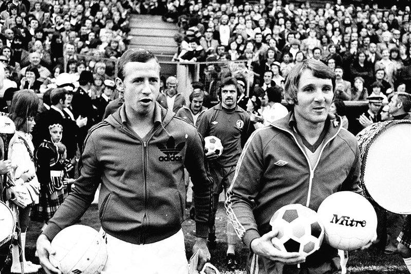 Sandy Pate with John McGovern as Pate runs out for his Testimonial match at Field Mill.
