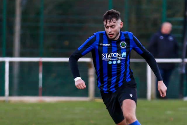Two goal Kieran Knight in action for Sherwood Colliery on Saturday. Picture by Dave Porter.
