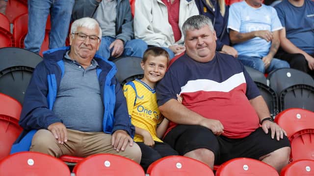 Mansfield fans at the Sky Bet League 2 match against Doncaster Rovers FC at the Eco-Power Stadium  Photo Chris & Jeanette Holloway / The Bigger Picture.media