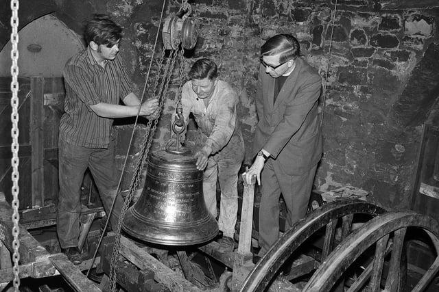Hanging of Warsop church bells in 1970.