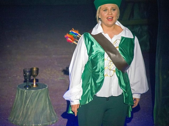The lead actress on stage during Robin Hood and the Babes in the Wood back in 2016.