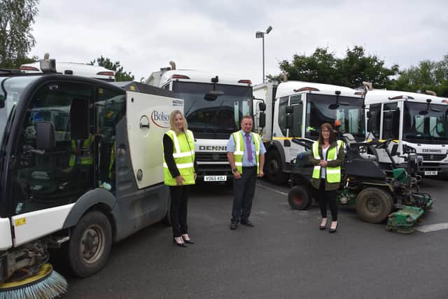 Pictured is Karen Hanson, Bolsover District Council's director of environment and enforcement, Steve Brunt, head of service for streetscene, and Coun Deborah Watson, cabinet member for streetscene.