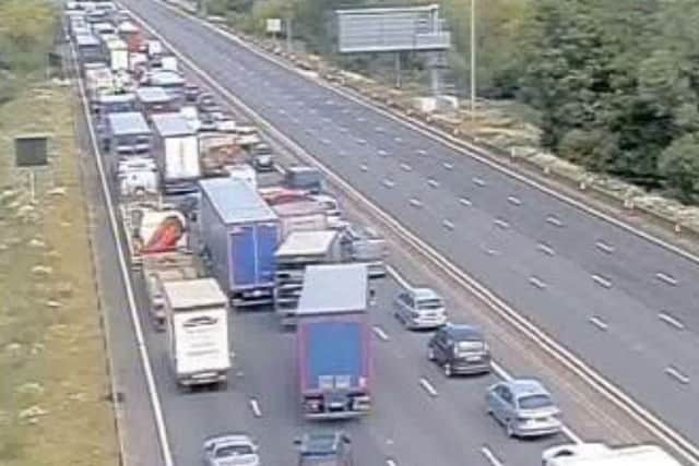 Traffic built up on the M1 near Junction 25: Highways England motorway cam.