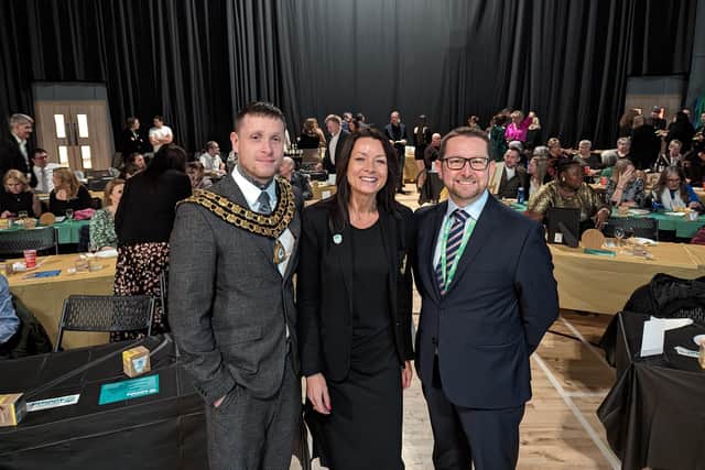 Attending the awards were Ashfield Council chairman Coun Dale Grounds (left), chief executive Theresa Hodgkinson and director of place and communities John
Bennett. Photo: Submitted
