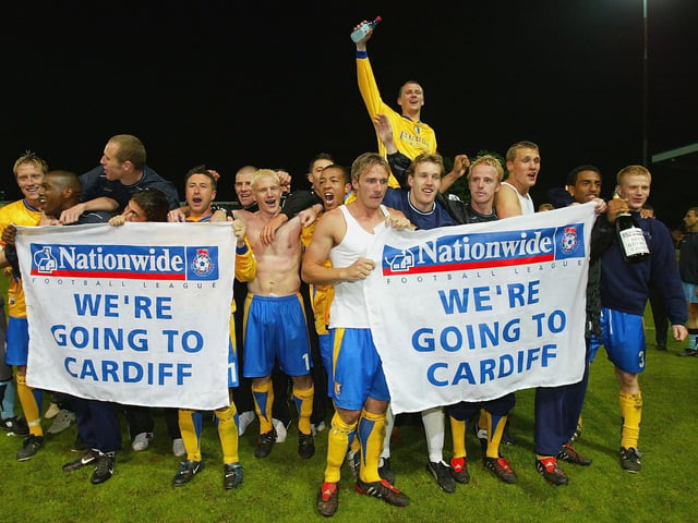 The celebrations continue. Stags had finished six points off automatic promotion that season, behind Torquay United in third place.
