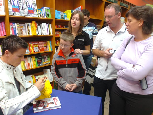 James Toseland book signing at Ottakar's Book Shop, Meadowhall. Nine years old Tom Hinde was first in the queue .