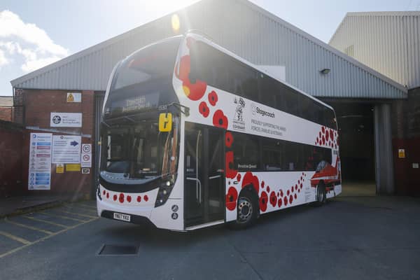 One of Stagecoach's special poppy-liveried buses that will operating on its network for the Remembrance period
