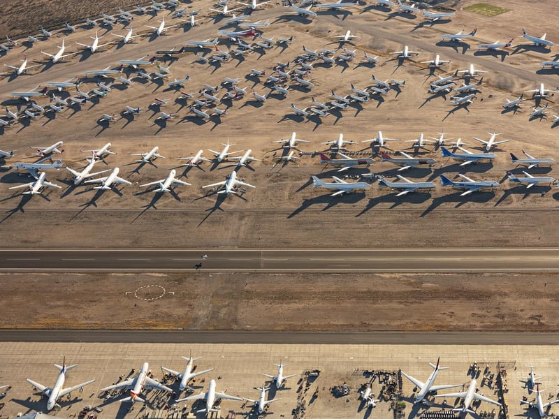 These astounding images show billions of dollars worth of aircraft parked up and disused due to COVID-19 travel restrictions.