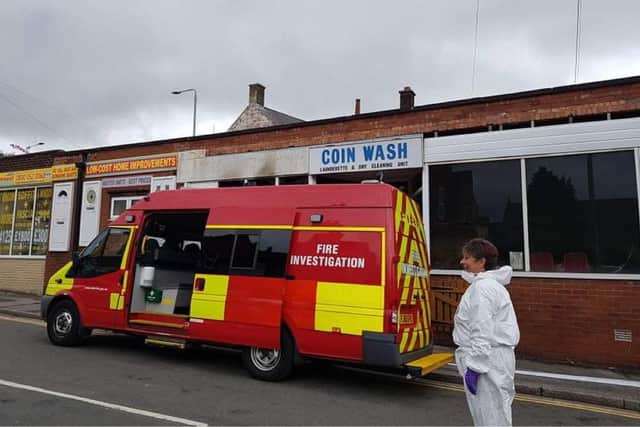 Fire crew at the scene of the laundry fire on Saturday