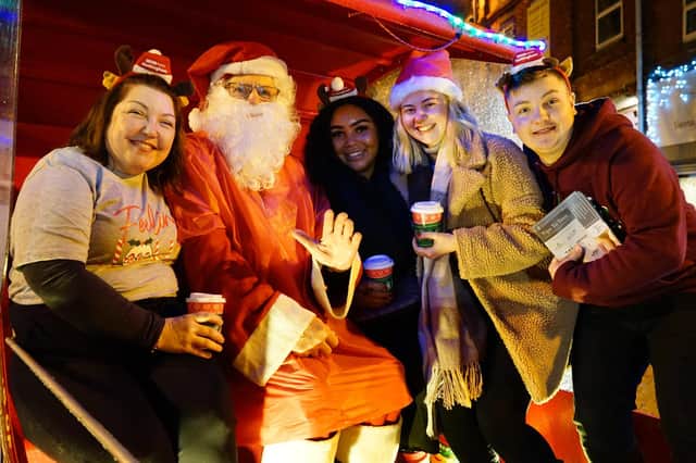 Tips to Toe staff meet Santa at Sutton-in-Ashfield's Christmas lights switch-on event.