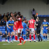 Jordan Bowery is dismissed during the Sky Bet League 2 match against AFC Wimbledon at Cherry Red Records Stadium, 27 Jan 2024 
Photo Chris & Jeanette Holloway / The Bigger Picture.media