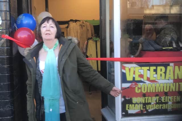 Determined campaigner Eileen Massey outside the new base for her Veterans Unite group, which supports struggling former servicemen and women.
