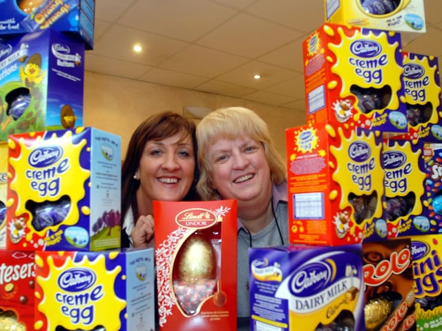 Owner of The Works Hair and Beauty Salon Mansfield left presented Easter eggs which have been donated by generous customers to Bea Branton from PASIC back in 2008