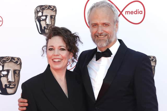 Wife and husband duo Olivia Colman and Ed Sinclair, star and writer of Landscapers respectively, at the BAFTA Awards last night.
