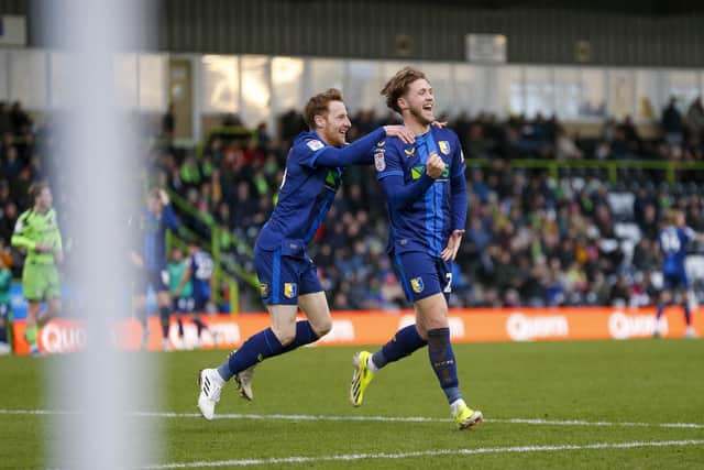 Will Swan makes it 3-0 during the Sky Bet League 2 match against Forest Green Rovers FC at the Fully Charged New Lawn, 10 Feb 2024 
Photo credit Chris & Jeanette Holloway / The Bigger Picture.media