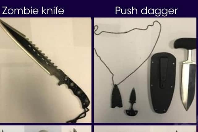 A zombie knife and a push dagger are some of the weapons now off our streets.