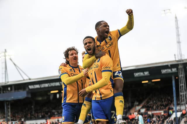 Stags delight during the Sky Bet League 1 match against Luton Town at Kenilworth Road, 18 Oct 2025, Photo credit Chris & Jeanette Holloway / The Bigger Picture.media