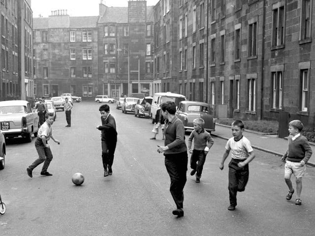 Children playing in safety in Orwell Place, Dalry after a No Vehicles After 4pm rule was introduced in August 1966.