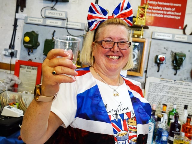 The Pleasley Pit Trust hosted a beer festival to celebrate the Queen's long reign. Pictured is Annette King, landlady at the Nag's Head pub.