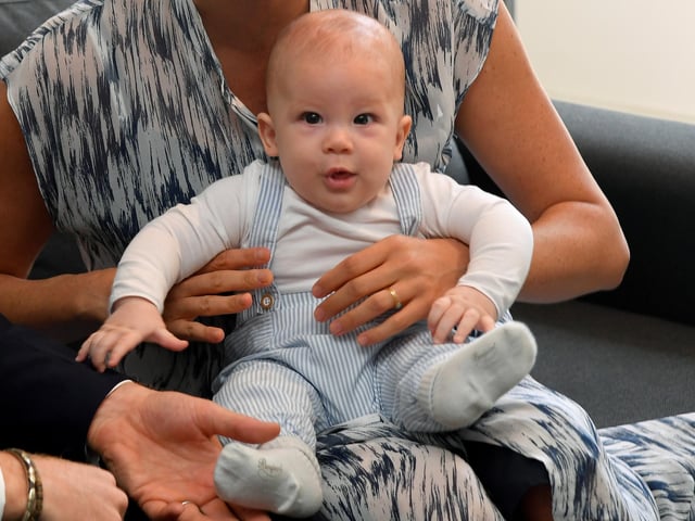 Archie Mountbatten-Windsor, son of Harry and Meghan, Duke and Duchess of Suffolk, and currently sixth in line to the British throne