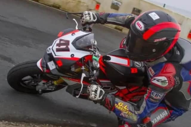 Lynden Leatherland riding a mini bike at a local kart circuit.