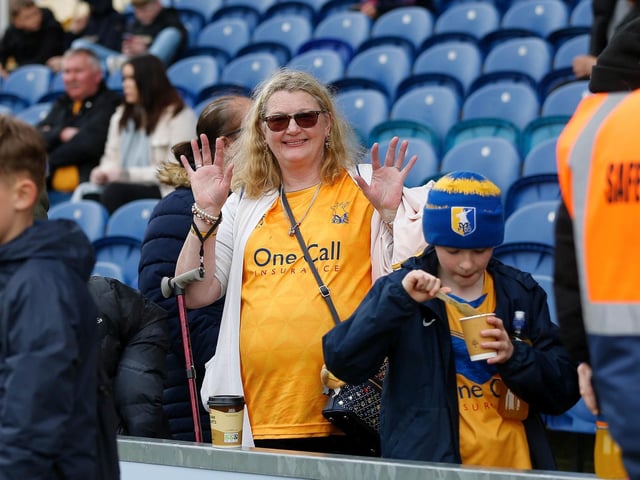 Mansfield Town fans ahead of the win over Stevenage on 22 April 2023.