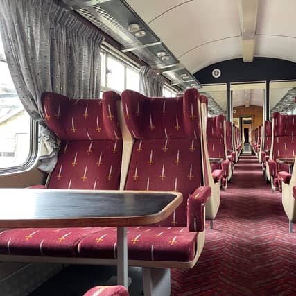A table for 4 onboard on of the Tourist Class carriages on The Shakespeare Express.
