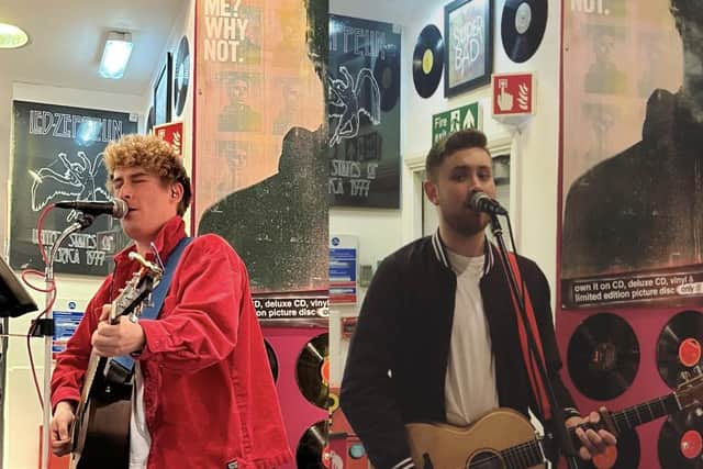 On the left, we have the super talented Ollie Hayes and on the right, the equally talented Ashley Westlake performs an acoustic set.