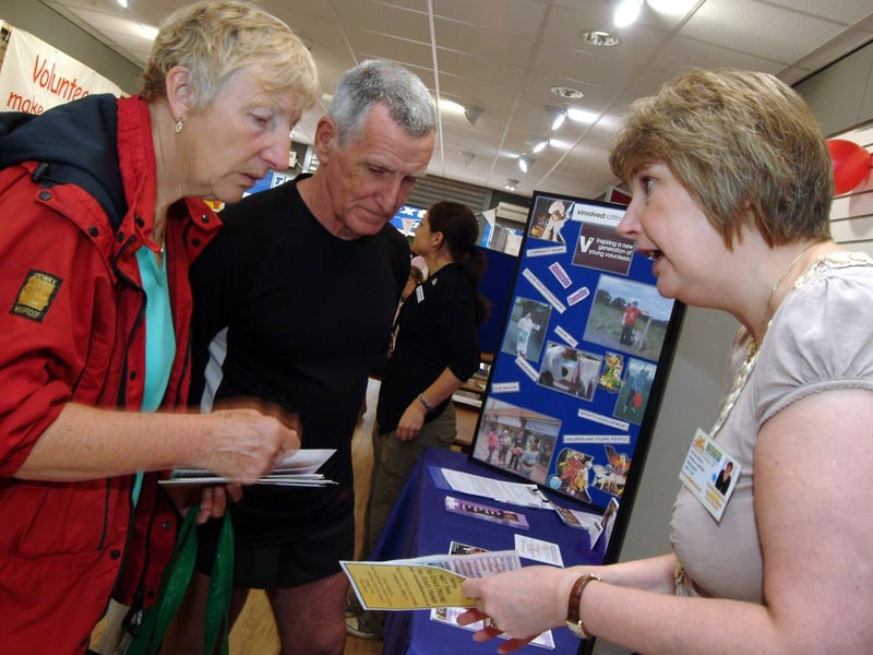 A volunteers Fair was held at Sutton's Idlewells Centre in 2010 to mark National Volunteers Week. Local organisations attended to make the public aware and to recruit new volunteers. Pictured are Sutton couple, Helen and Jim Payne with Activity Friends Co-ordinator Pauline Stojanovic from Our Centre.