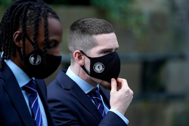 Rangers player Ryan Kent (right) attends the memorial service at Glasgow Cathedral with team mate Joe Aribo.
