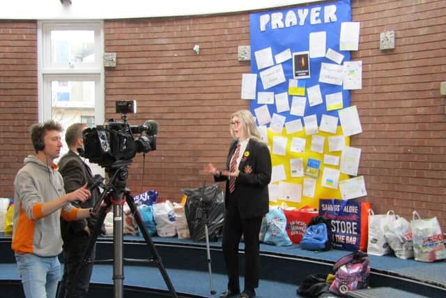 ITV Central filmed at All Saints Catholic Academy after their amazing aid collection organised by pupil 'Molly' who has family in Ukraine