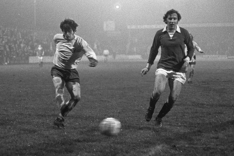 Duncan McKenzie in action for Stags against Workington in Sept 1973.